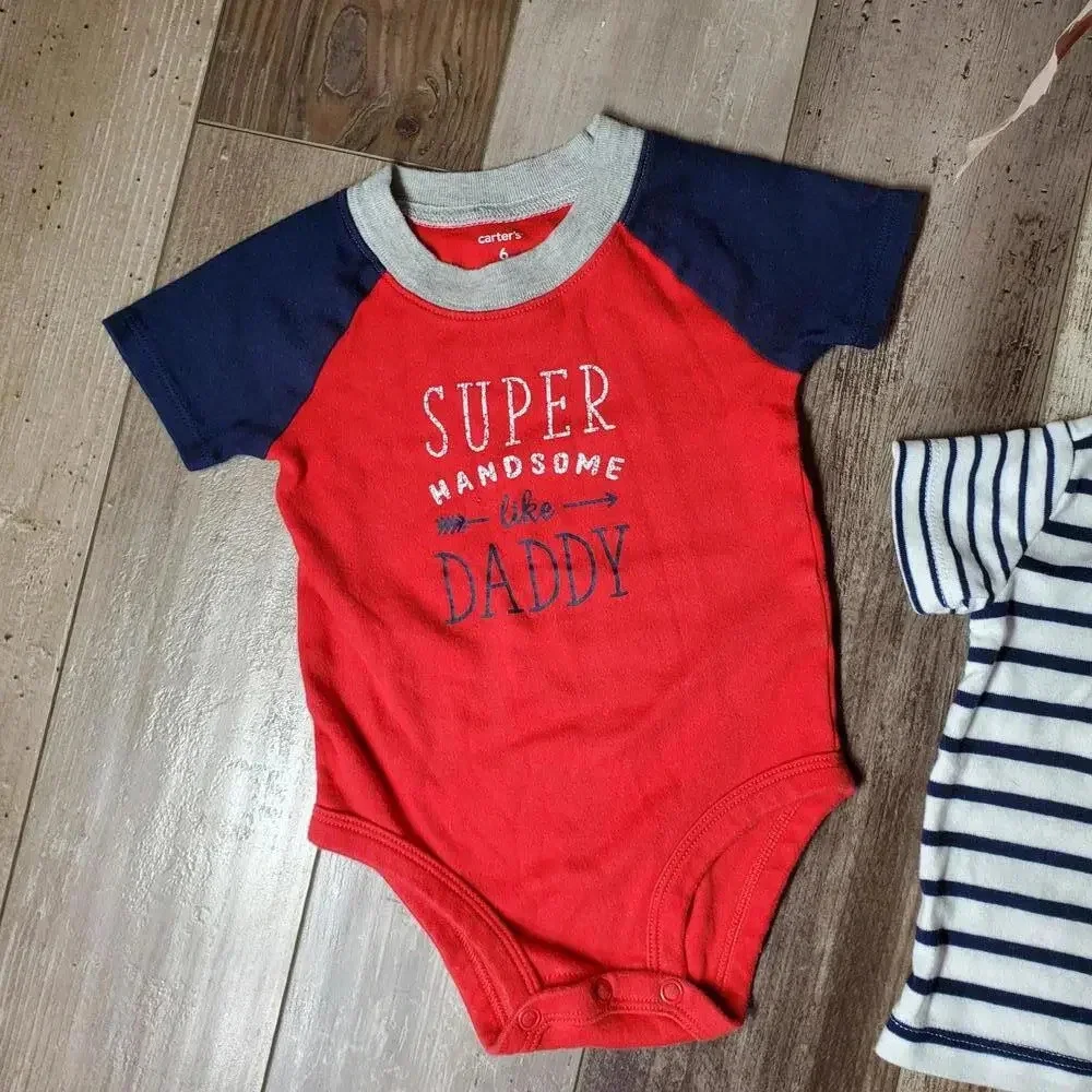 Carter's Size 6m Baby Boy Top Bundle 3 pieces Red Blue White EUC